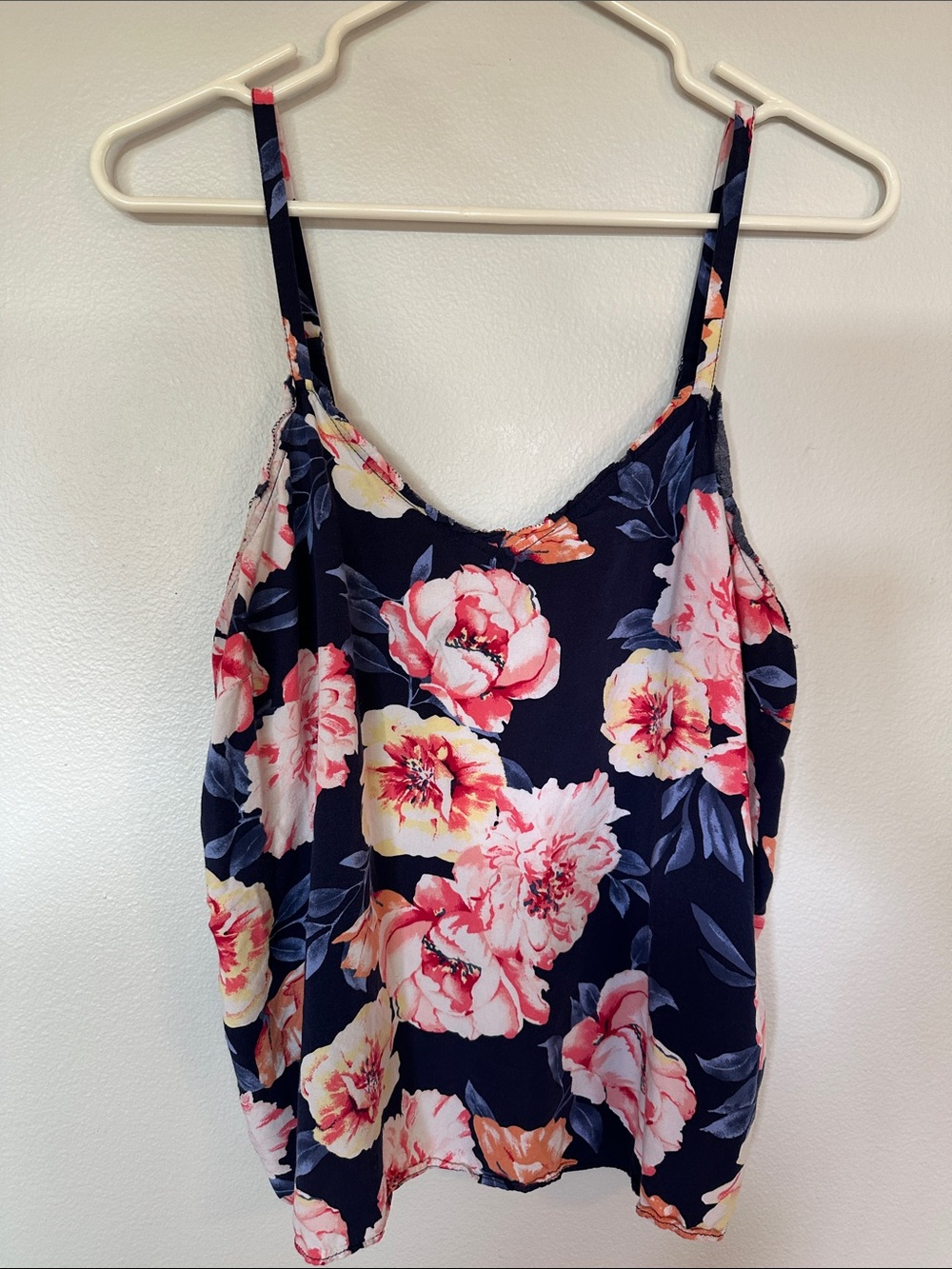 Old Navy Navy Floral Spaghetti-Strap Cami with Pink and Orange Blooms
